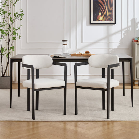 Modern Dining Room Chairs Set of 2, Mid-Century Upholstered Boucle Kitchen Dining Chairs with Black Metal Legs W3244P337430