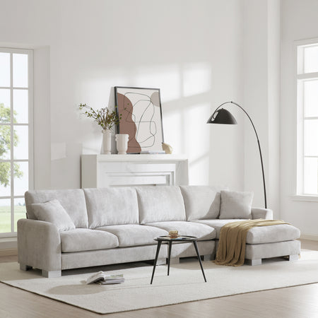 119*55' Modern Oversized Sectional Sofa,L-shaped Luxury Couch Set with 2 Free pillows,5-seat Chenille Indoor Furniture with Chaise for Living Room,Apartment,Office,2 Colors  GS006018AAE