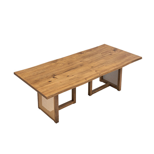 86.61 Inch Oversize Rectangular Waves Dining Table,Wooden Dining Table for 6 Persons,Mid Century Modern Large Kitchen Table for Living Room,Bohemian Dining Table with Rattan Weave for Restaurant W2582S00092