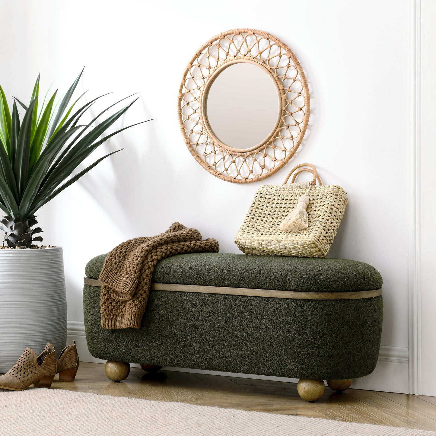 Storage Ottoman Bench, Upholstered End of Bed Ottoman Bench with Storage and Seating, Large Blanket Storage Bench for Foot Rest in Bedroom, Living Room, Entryway, Dark green  W487P179605