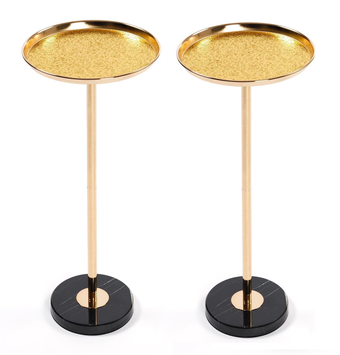 2P, Adjustable Side Table, Small Tea Martini Table, Gold, Natural Marble Decorative Pedestal End Table for Display and Storage  W2664P449074