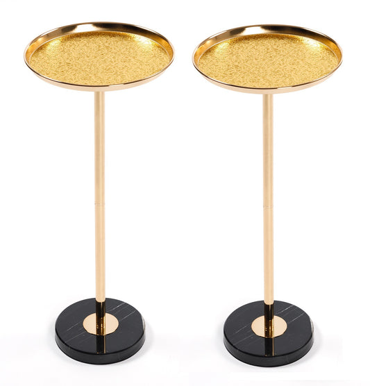 2P, Adjustable Side Table, Small Tea Martini Table, Gold, Natural Marble Decorative Pedestal End Table for Display and Storage  W2664P449074