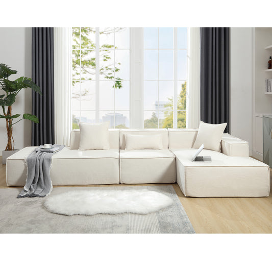 [VIDEO PROVIDED] Modular combination living room sofa set, modern minimalist sofa, free installation sofa, L-shaped, Italian minimalist tofu block sofa, Right-Hand Facing,Terrycloth fabric ,Beige  W2108S00021