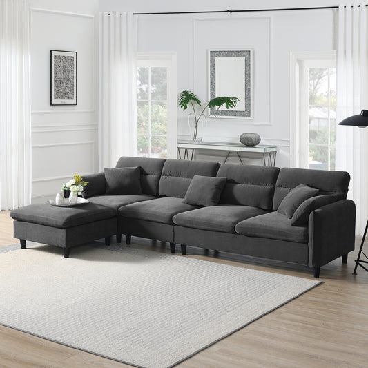110*62' Modern Convertible Sectional Sofa,L-shaped Reversible Couch Set with Free Pillows,5 Seat Cloud Chenille Indoor Furniture with Ottoman for Living Room,Apartment,3 Colors  N723S5003E