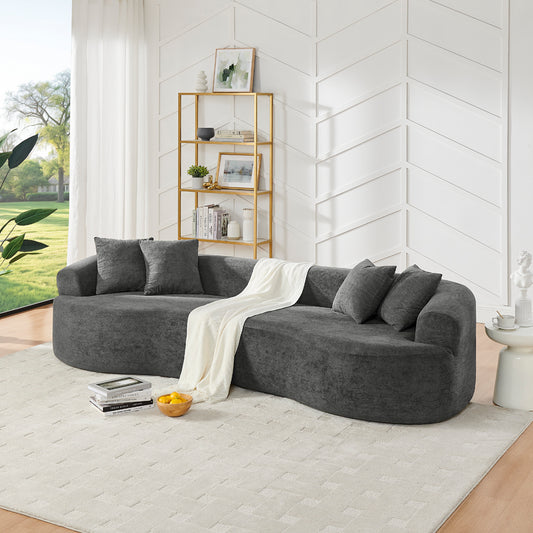 Modern Cloud 4-Seater Sectional Curved Sofa, Minimalist Compression Living Room Couch, No Assembly Needed, Chenille, DarkGrey W1413S00105