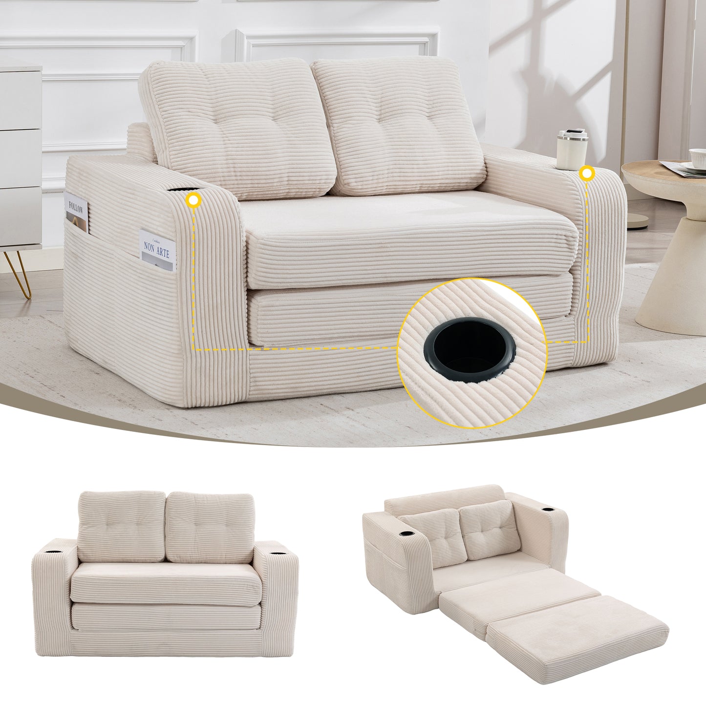 Convertible Sofa Bed,Expandable double Sofa Bed, 2 in 1 Convertible Sofa Bed, Fold Out Floor Couch with Pillows for Living Room Bedroom Lounge  W395P438025