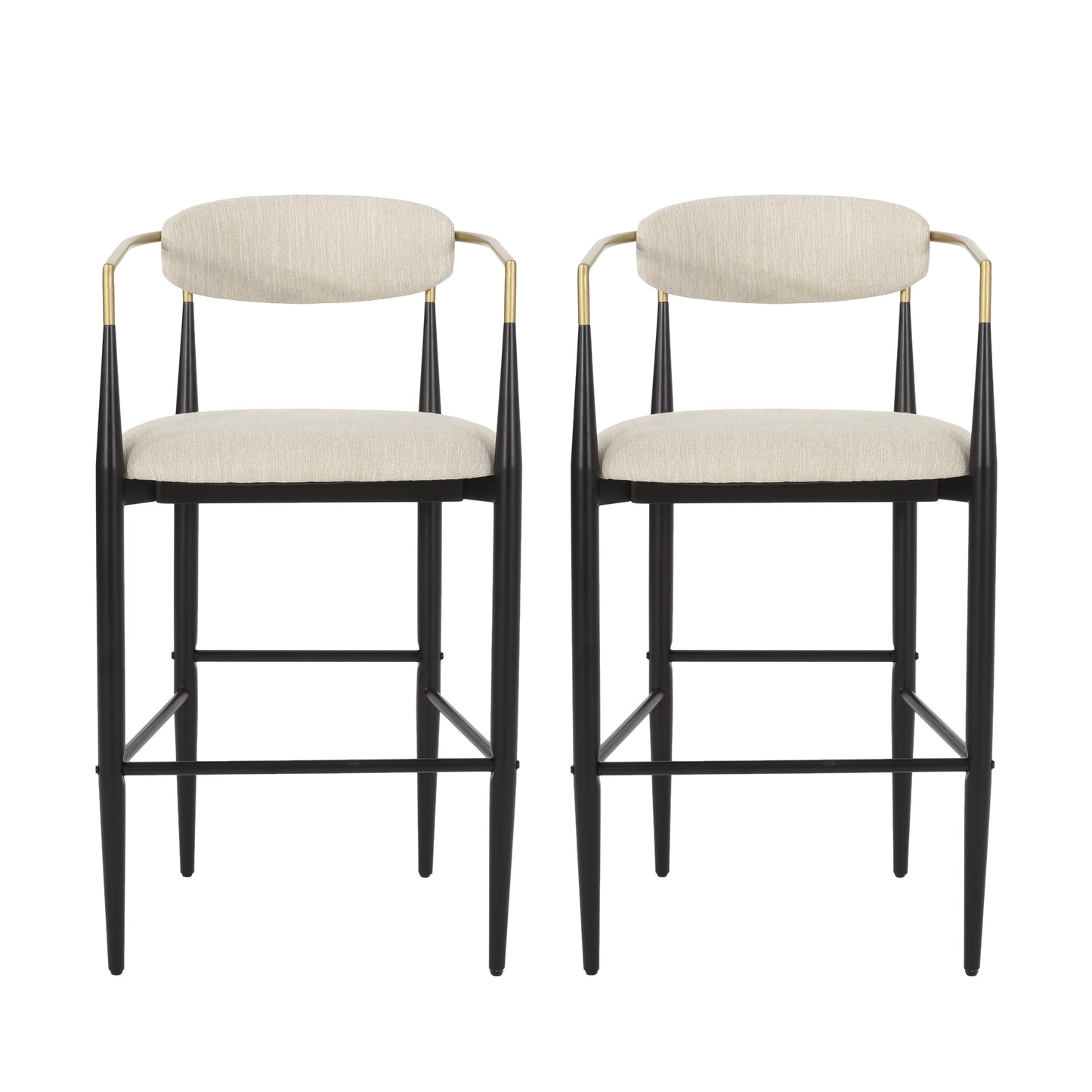 Barstools Set of 2, Upholstered Bar Stools with Backs and Iron Legs for Kitchen Island, Beige Fabric Seating 260LBS Weight Capacity  N779P248198B