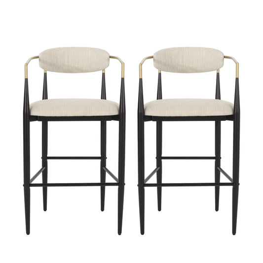 Barstools Set of 2, Upholstered Bar Stools with Backs and Iron Legs for Kitchen Island, Beige Fabric Seating 260LBS Weight Capacity  N779P248198B