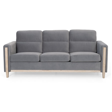 Comfortable Solid Wood Three-Seater Sofa with Soft Cushions in Gray Velvet, 79.5' Sofa Couch for Living Room W680106027