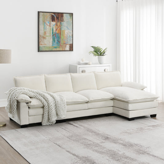 118*55' Modern L-shaped Chenille Cloud Sofa with Double Seat Cushions,5-seat Upholstered Indoor Furniture,Sleeper Sofa Couch with Chaise Lounge for Living Room,Apartment,3 Colors   GS109015AAA