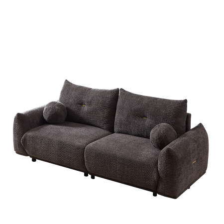 Mid-Century Modern Lamb's Wool 2-Seater Cushion Sofa in Gray Fabric with Cushions and Ball Pillows W1957S00003