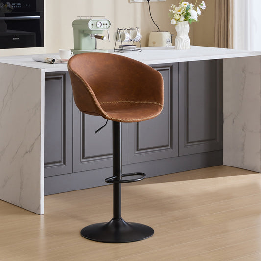 Adjustable Swivel Bar Stools, Mid-Century Modern PU Leather Upholstered Counter Height Bar Stool, Kitchen Island Barstools with Minimalism style, 1 chair/1carton,Brown  W1143P173513