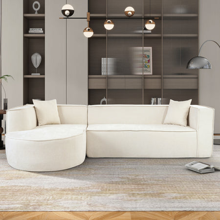 U_Style Modern Style Sectional Sofa,Sponge Sectional Sofa Couch,Modular L-Shape Sofa Couch with Elegant curved design and luxurious chenille fabric,two throw pillows,for Living Room, Study   WY000417AAA