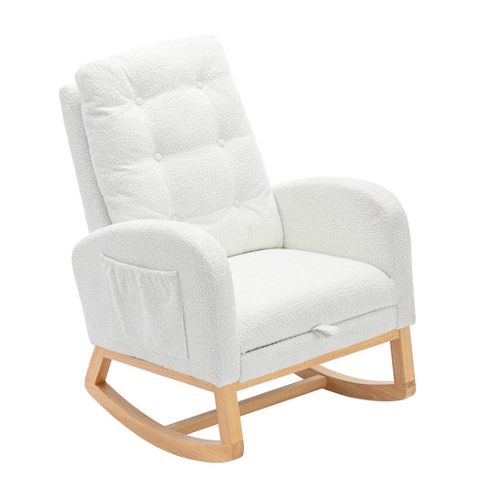 LY-5104 White Accent Rocking Chair with Footrest High Back Rubber Wood Rocking Legs W2231P143508