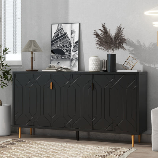 U-Can Modern TV Stand with 3 Doors and Adjustable Shelves for Living Room, Fits TVs Up to 70 Inches, Black  SJ000112AAB