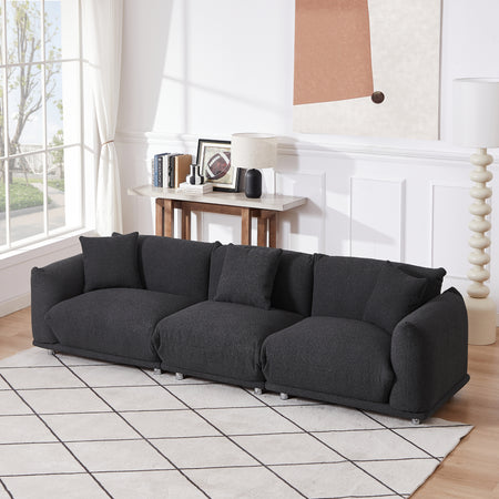 Originality Shapes Black Lambswool Sherpa 4 Seater Sofa With Metal Legs, Solid Wood Frame Couch with 3 Pillows, Linear and Modular Version Design, Possibility Combined Armchair Current Style   W542S00019