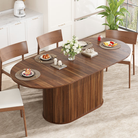 55.11'-70.86' Extendable Dining Table, with Striped Legs for Living Room & Kitchen(Walnut)  W757P411745