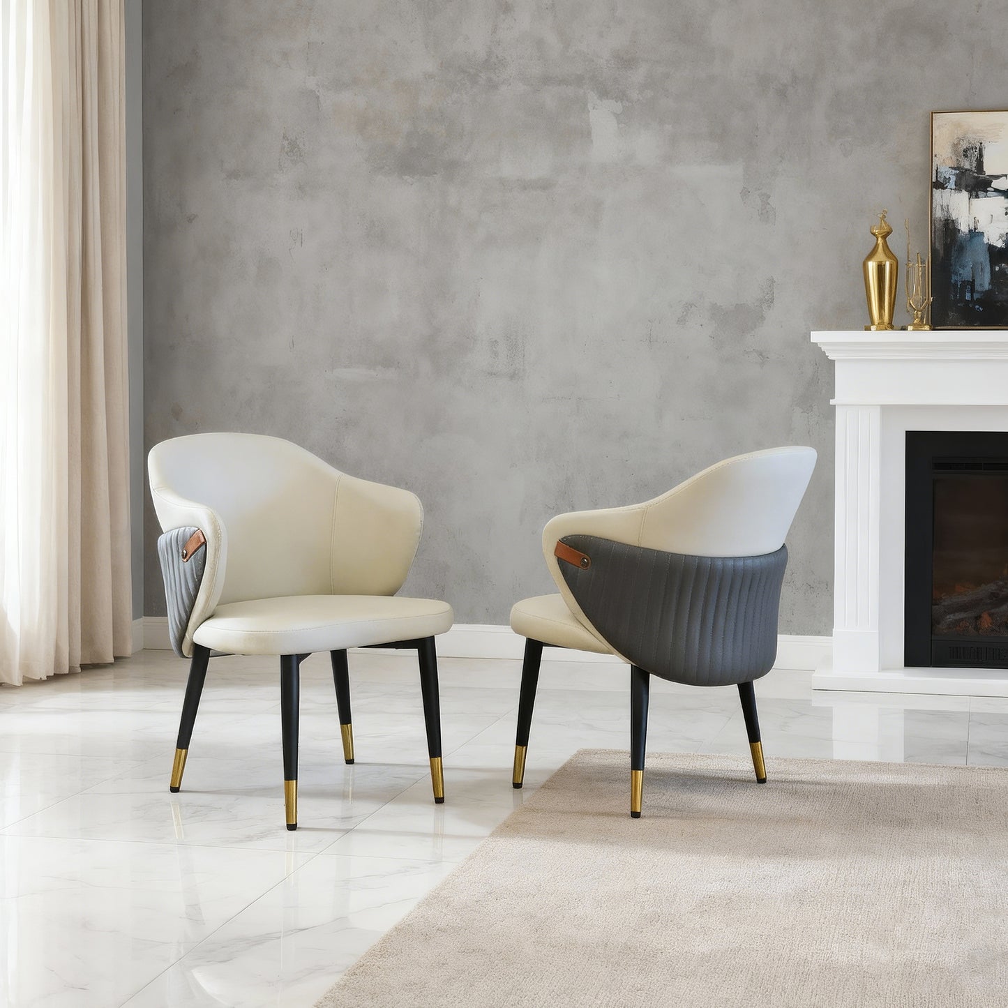 Modern PU Leather Dining Chairs, Ergonomic with Carbon Steel Legs for Restaurant, Home Office, Living Room(Set of 2, Beige) W2699P401049