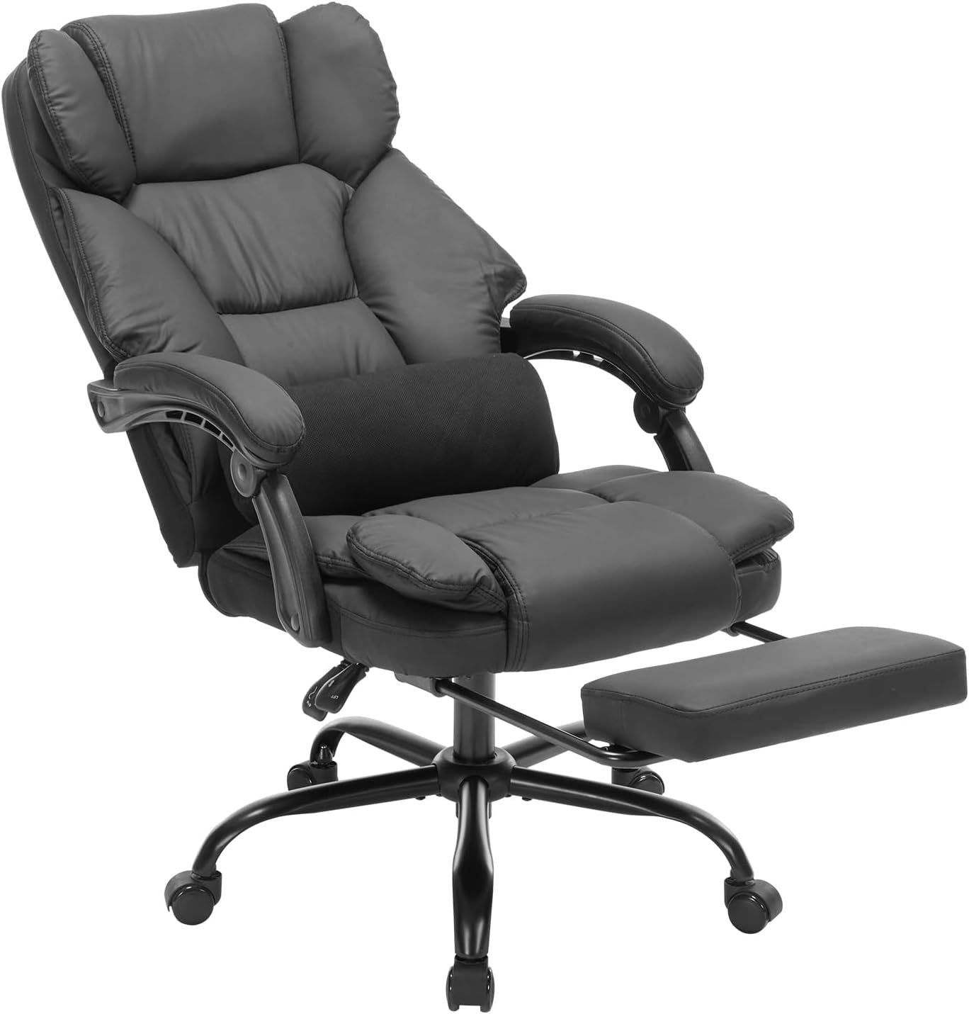 Office Chair with Foot Rest, Executive Office Chair with Arms, Reclining Computer Chair with Wheels and Lumbar Support, PU Leather Comfy Swivel Chair for Home Office W5201P418259