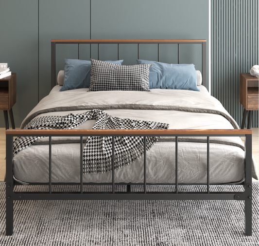 Metal Platform Bed frame with Headboard and Footboard,Sturdy Metal Frame, No Box Spring Needed(Full)  W57868845