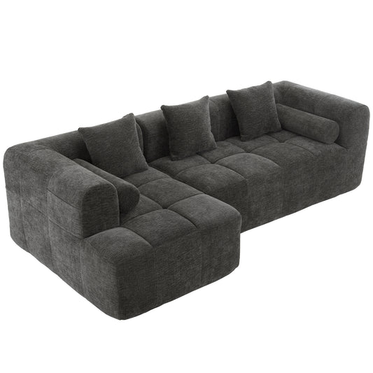 Modern Grey Modular Sectional Sofa with Deep Seating and Side Pockets in Chenille Fabric N719S001890E