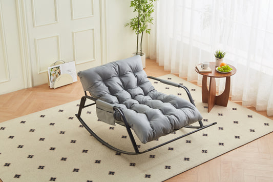 Rocking Chair with Extra-Wide Technical leather  Upholstered Gliding Chair Boucle Reclining Chair, Modern Accent Chair for Living Room Nursery Bedroom -Grey  W2516P282505