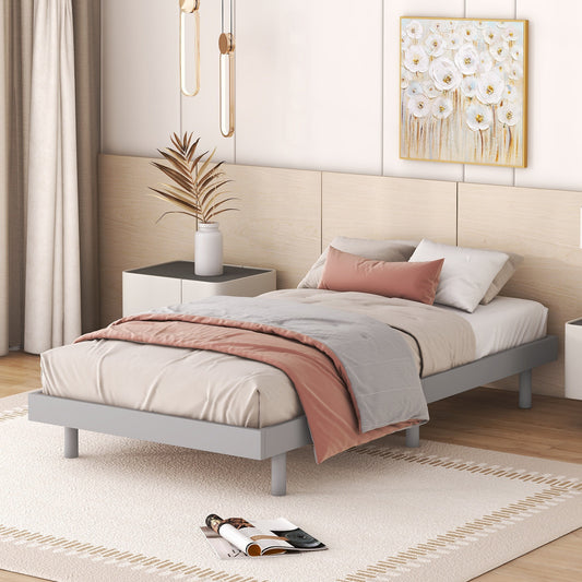 Modern Design Twin Size Floating Platform Bed Frame for Grey Color  W697123289