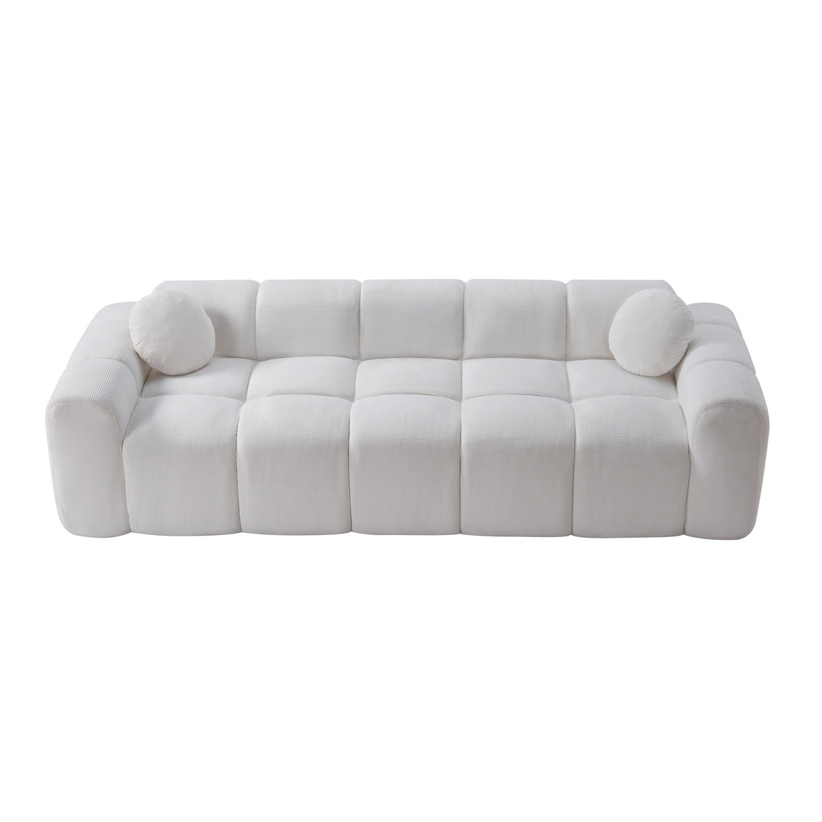 98.4' Extra Large Compression Sofa, Corduroy Cloud Puff Couch for Living Room, 3-Seater Upholstered Sofa with 2 Pillows, Vacuum Packed Easy to Move for Small Space, Apartment, Studio  W5515P477281