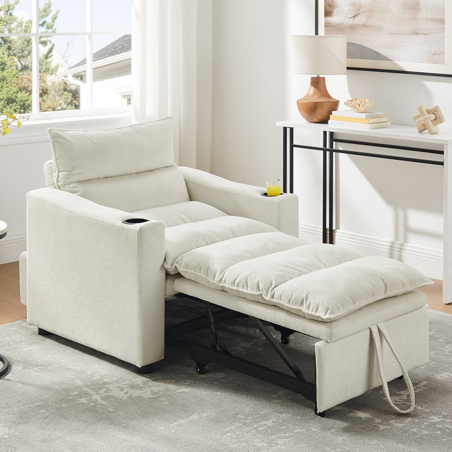 Sleeper Sofa Chair Bed, Convertible Sofa Chair 3-in-1, Adjustable Sleeper Chair Pullout Sofa Bed with Modern Velvet Fabric for Living Room Apartment Small Space, Beige  W1117P265773