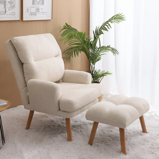 Accent Chair with Ottoman Set, Fabric Armchair with Wood Legs and Adjustable Backrest , Mid Century Modern  Comfy Lounge Chair for Living Room, Bedroom, Reading Room and Study W561P167473