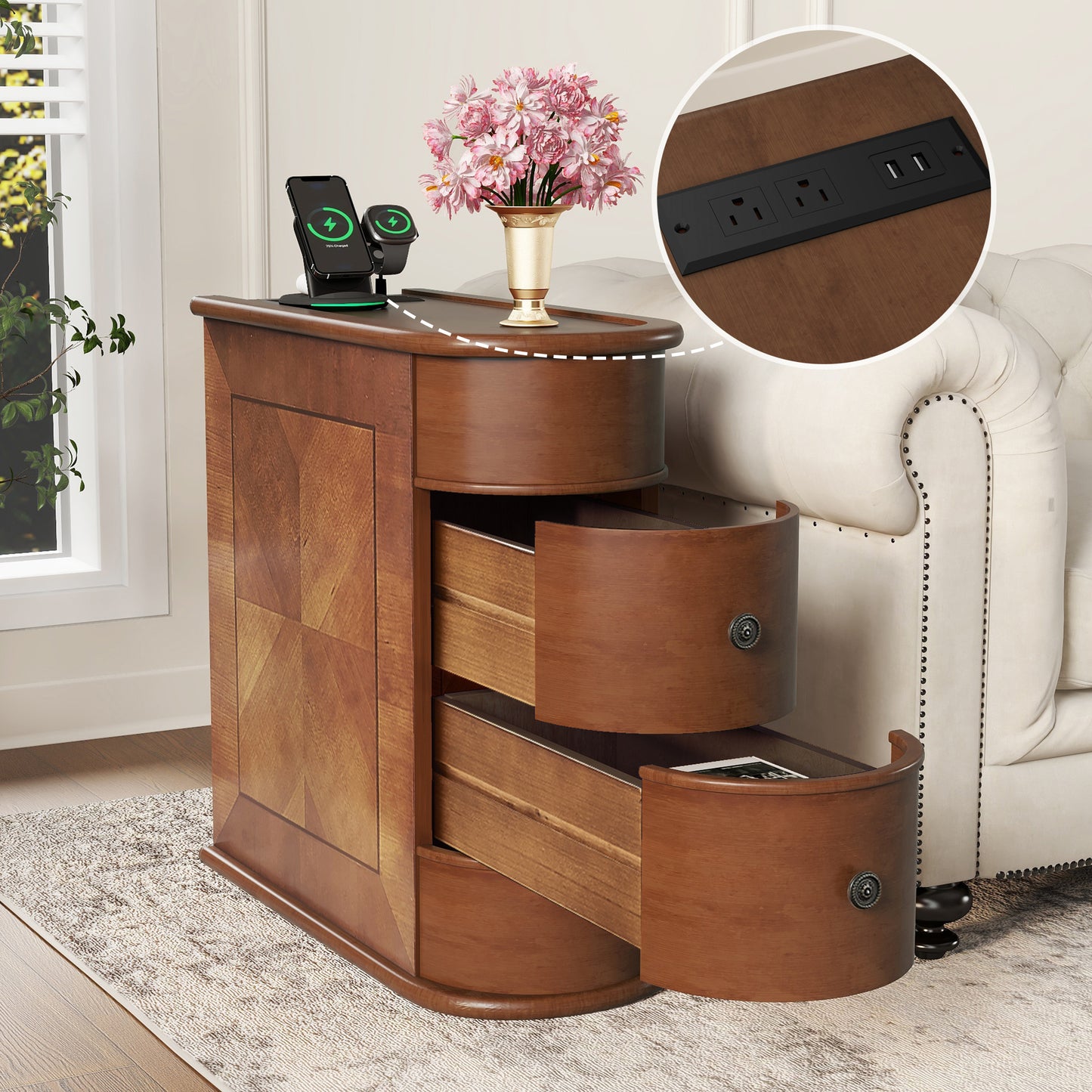 End Table with Charging Station,Sofa Side Table with Drawers, No Assembly Required  W2593P289124