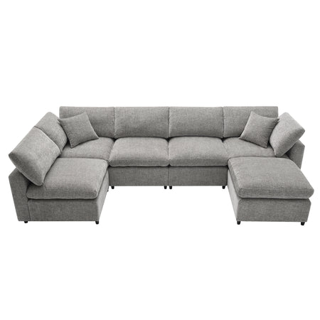 Modern Modular Cloud Sofa Bed with Ottoman, Convertible U Shaped Sleeper, Chenille, 130*65 Inches N723S9583G