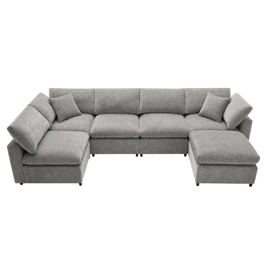 Modern Modular Cloud Sofa Bed with Ottoman, Convertible U Shaped Sleeper, Chenille, 130*65 Inches N723S9583G