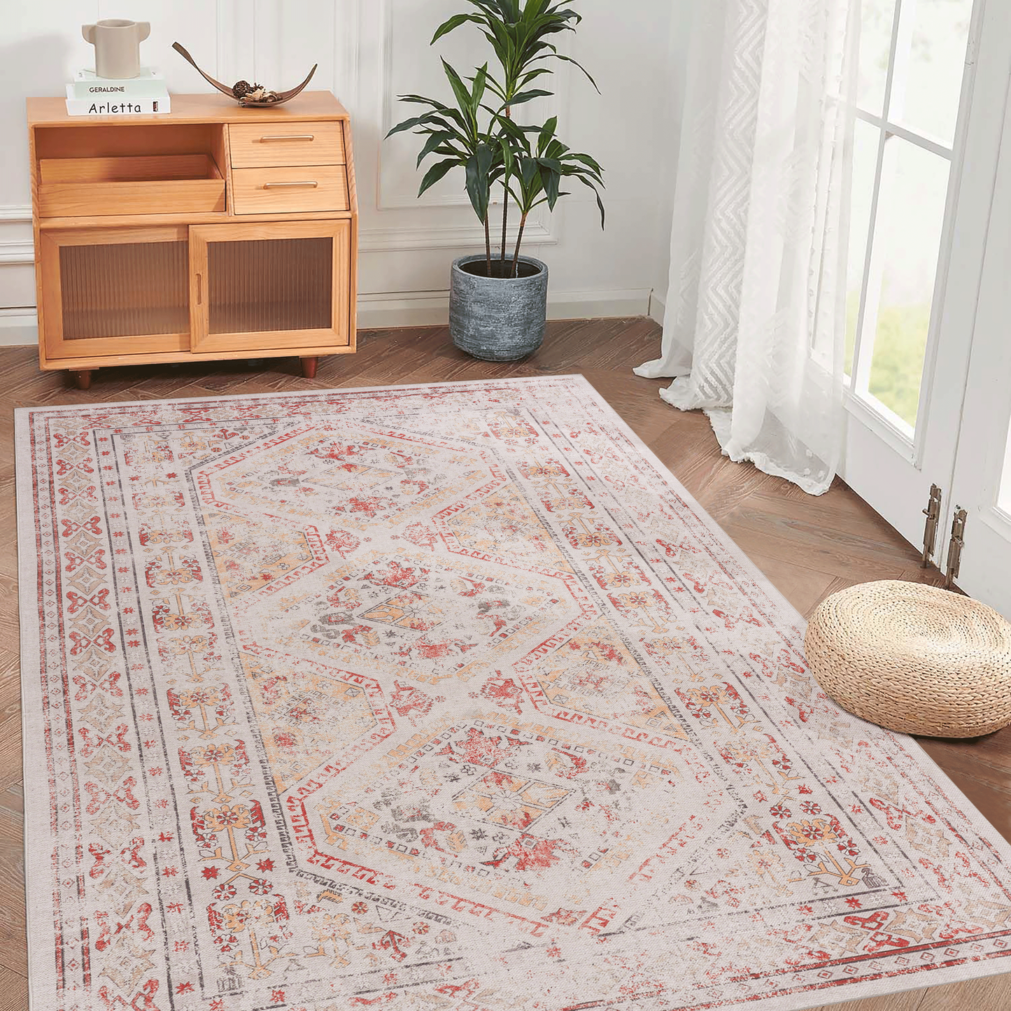 MAVAL Beige Washable Rug 5x8 Area Rug (Beige, 5' x 8')  B189P188991