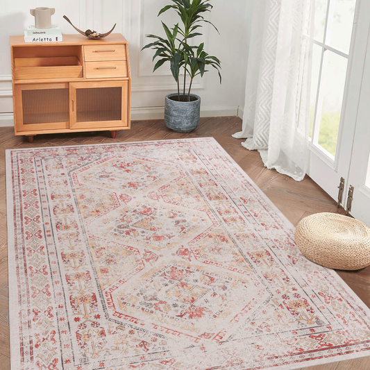 MAVAL Beige Washable Rug 5x8 Area Rug (Beige, 5' x 8')  B189P188991