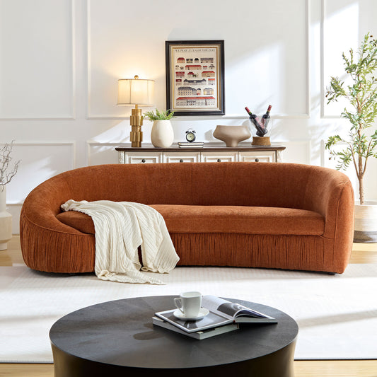 92.13 Inch Modern Design Curved Shaped Sofa Couch for Living Room,Upholstered Fabric 4-Seat Sofa No Need to Assembly Couch for Apartment,Orange W2582P231486