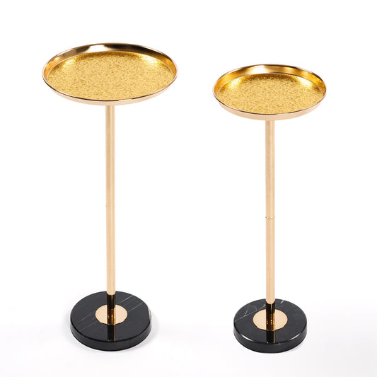 2 Pcs Adjustable Side Table, Small Tea Martini Table, Gold, Natural Marble Decorative Pedestal End Table for Display and Storage  W2664P232824