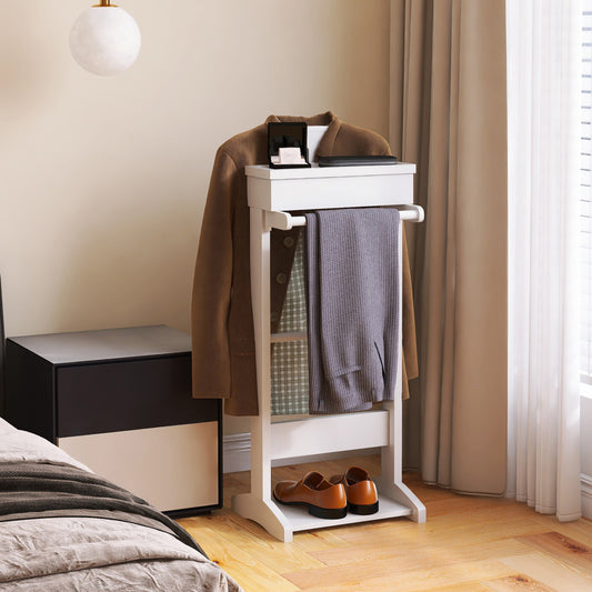 White Portable Garment Rack,Clothes Valet Stand with Storage Organizer  W760P145401