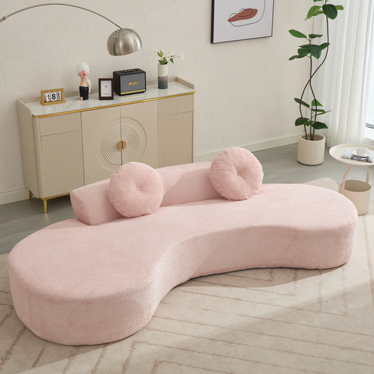 [NEW ARRIVED] [VIDEO PROVIDED]105.5''Curved Sofa, Modern Minimalist Sofa, Cloud Couch Sofa 3-4 Seater Couch with 2 Pillows,Bedroom,  No Assembly Required, Point-shaped corduroy,(Anti-Wrinkle) ,Pink W2108P196836