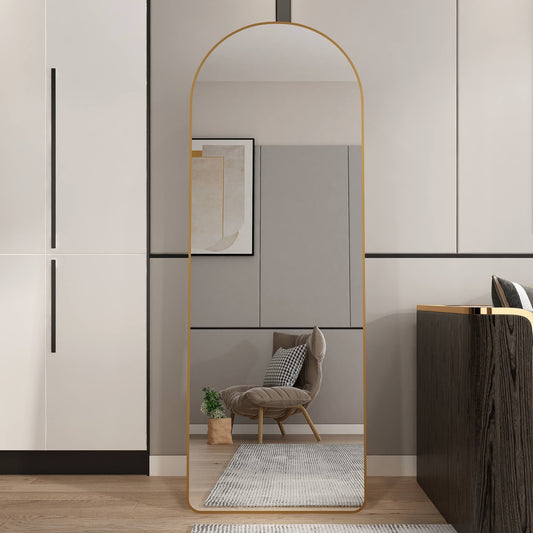 The 3rd generation aluminum alloy metal frame arched floor mounted wall mirror, upgraded in quality, bathroom makeup mirror, bedroom entrance, clothing store, gold 65 '* 23 '  W1151123677