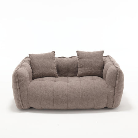 Cozy Beanbag Chair with High Resilience Foam Core for Two  -Brown Chenille, 66x35x25 inches W1996P182154
