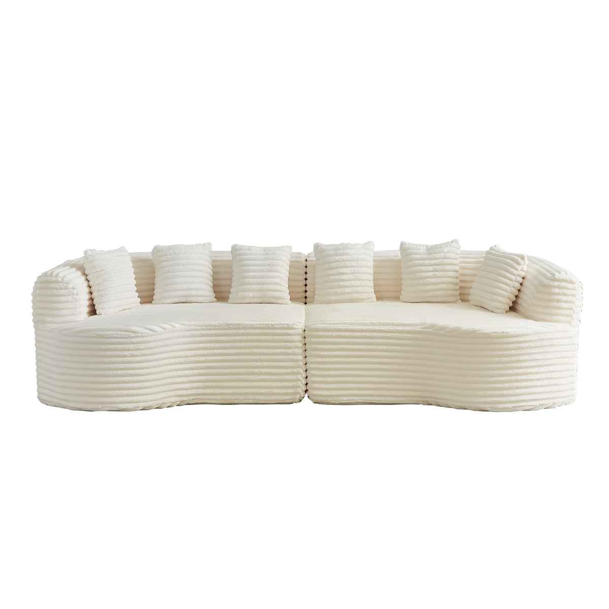 Modern Bone-Free Cloud Sectional Sofa, 111.5-Inch Oversized Four-Seater with Deep Seat Design in Beige Corduroy Fabric, 6 Pillows  W3505P456570