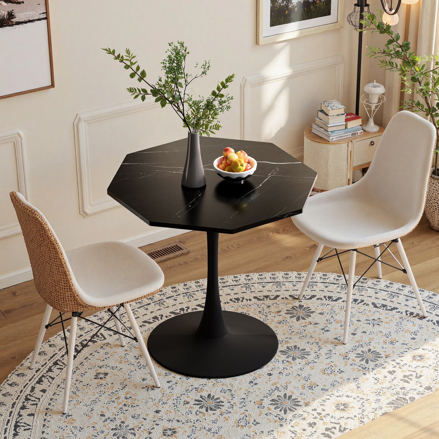 31.50'Modern Octagonal Coffee Table with Printed Black Marble Table Top,Metal Base, for Dining Room, Kitchen, Living Room  W757126159