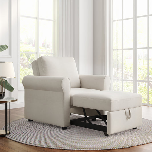 3-in-1 Sofa Bed Chair, Convertible Sleeper Chair Bed,Adjust Backrest Into a Sofa,Lounger Chair,Single Bed,Modern Chair Bed Sleeper for Adults,White  BS309052AAB