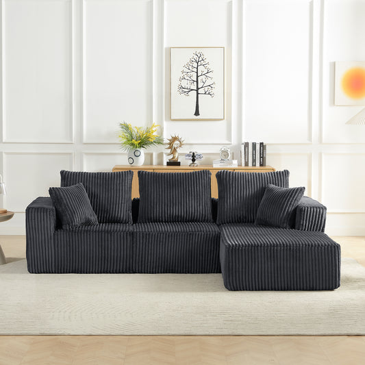 Modular Sectional Sofa, Modern Corduroy Cloud Couch with Deep Seat, Upholstered 4-Seater Sofa for Living Room, No Assembly Required W2339S00048