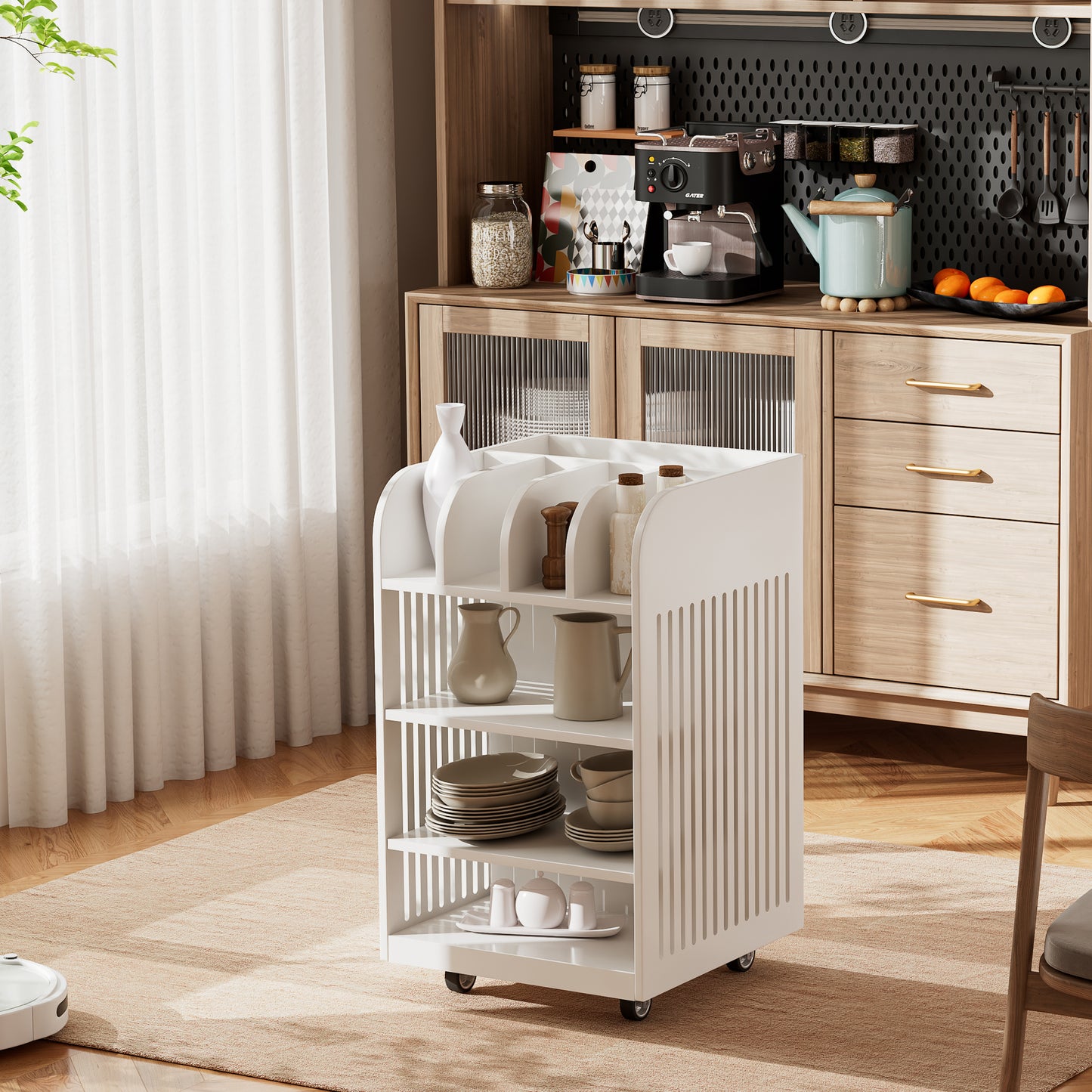 4 Tier Kitchen Island Cart with Spice Rack & Locking Casters, Simple Design Mobile Kitchen Storage Islands for Kitchen Living Room, White  W1801138985