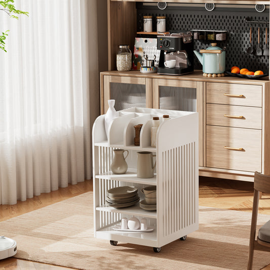 4 Tier Kitchen Island Cart with Spice Rack & Locking Casters, Simple Design Mobile Kitchen Storage Islands for Kitchen Living Room, White  W1801138985