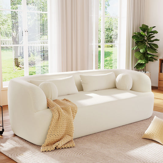 [NEW]86' Chenille Boneless Couch, Upholstered Sofa with Pillows, No Assembly Curved Cloud Couch with High-Density Foam, 3-Seater Luxury Modern Compressed Sofa for Living Room&Apartment  N723P404465A