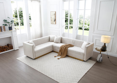 Contemporary Vertical Channel Tufted Velvet Sectional Sofa Modern Upholstered Corner Couch for Living Room Apartment with 4 pillows,Beige  W1117S00061