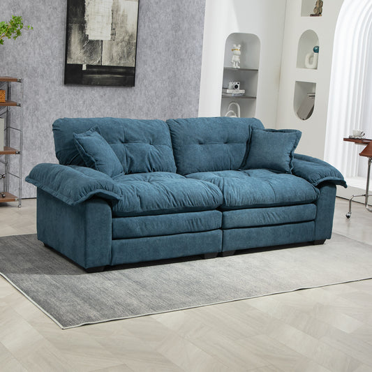 84' Chenille Sofa Small Sofa Loveseat Deep Seat Sofa Couch with 2 Throw Pillows & Memory Foam for Living Room Apartment Office Lounge-Blue W676S00010